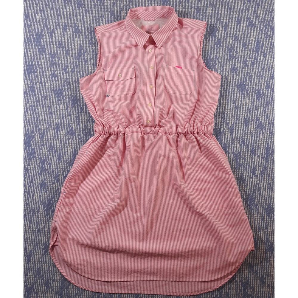 Vineyard Vines Performance Seersucker Dress Womens Size 12 Pink Striped Vented